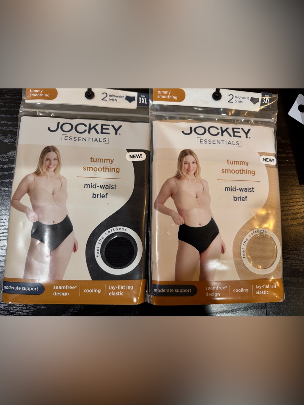 Jockey Essentials Mid-Waist Tummy Smoothing Briefs - Black, nude 2 pair per pack